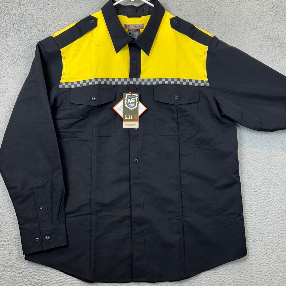 NEW 5.11 Tactical Shirt Men 2XL Fast-Tac Uniform Midnight Navy Yellow Button Up